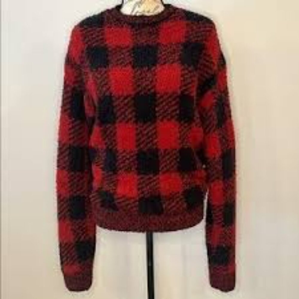 B4- NWT SKIMS COZY CREWNECK UNISEX KNIT BUFFALO CHECK SWEATER- - Picture 5 of 5